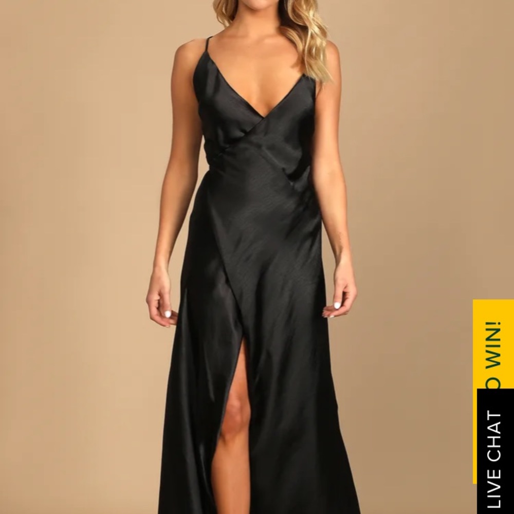 Lulus Fondly Loved Black Satin Wrap Maxi Dress